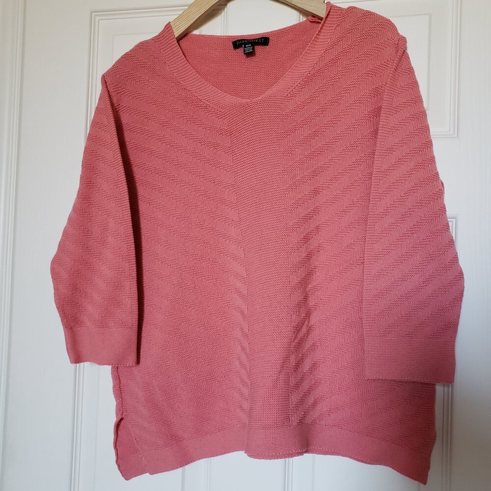 PARKHURST Women's Pink 3/4 Sleeve 100% Cotton Sweater - Size Medium - EUC